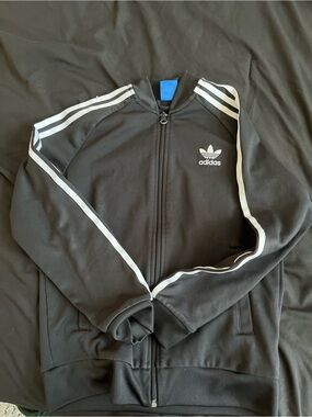 adidas Black Track Jacket with White Stripe Detailing